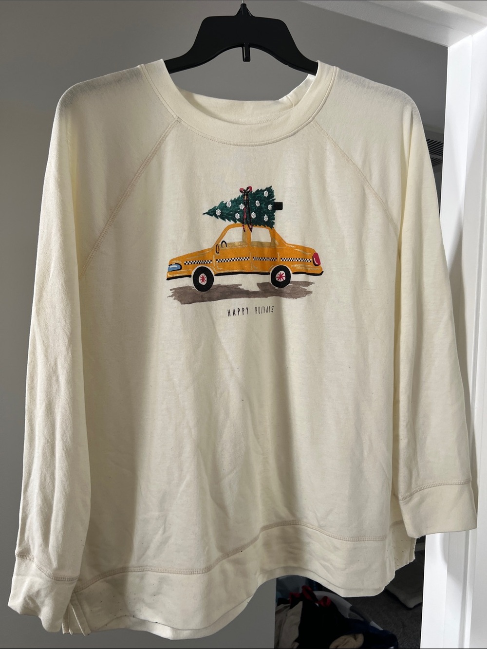 Style & Co. Cream Pullover with Holiday Taxi and Tree Motif